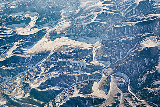 航拍,雪山,山脉,蒙古