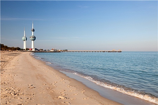 阿拉伯湾,海滩,科威特,塔,科威特城,中东