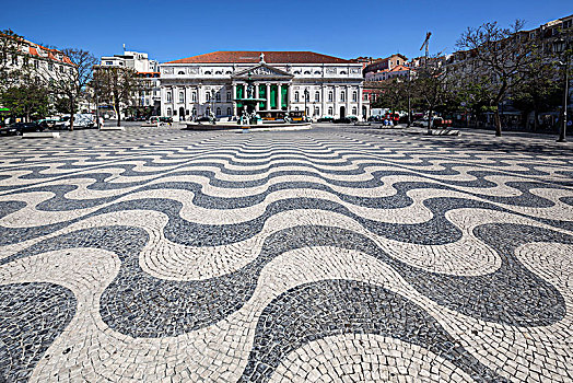 罗斯奥广场,背影,国家戏院,里斯本,葡萄牙,欧洲