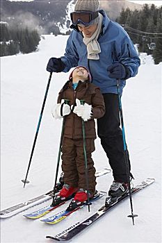 父亲,女儿,滑雪,山,不列颠哥伦比亚省,加拿大