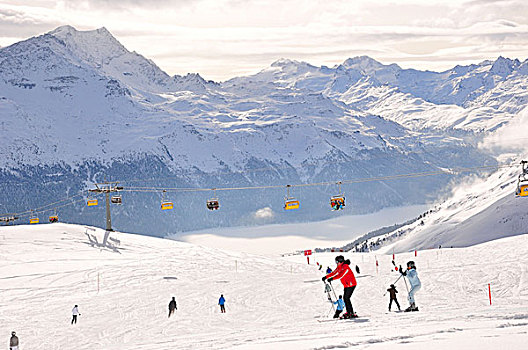 瑞士,恩格达恩,滑雪坡,滑雪,山峰,冬天