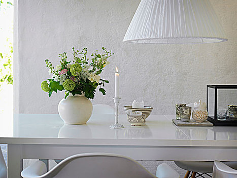浪漫,安放,燃烛,花瓶,花,光泽,白色,桌子