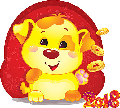 可爱,象征,中国,占星,黄色,狗,金色,硬币,新年