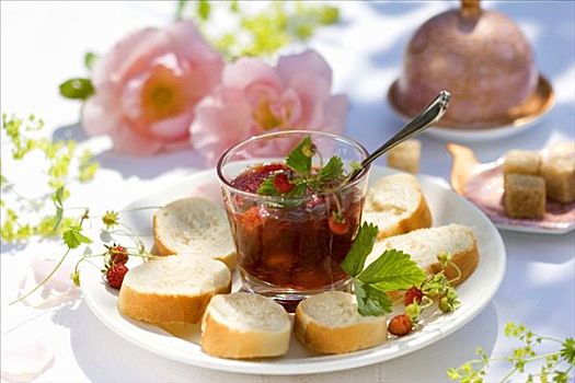 野草莓,果酱,玻璃,法式面包片