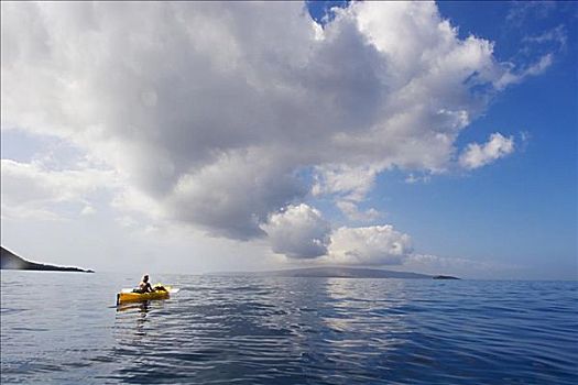 夏威夷,毛伊岛,女人,黄色,皮筏艇,平静,海洋,南方,海岸