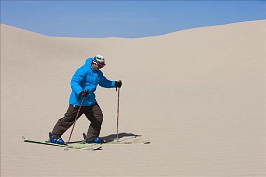 美国,犹他,小,撒哈拉沙漠,男人,滑雪