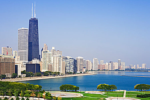 美国,伊利诺斯,芝加哥,俯视图,市区,密歇根湖