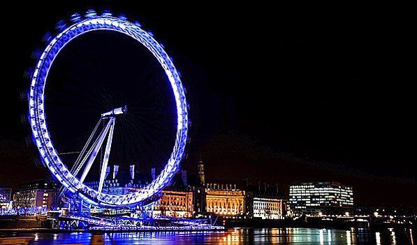 英格兰,伦敦,伦敦南岸,风景,泰晤士河,光亮,伦敦眼,夜晚