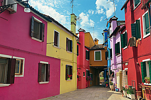 街道,风景,布拉诺岛,彩色,古建筑,威尼斯,意大利