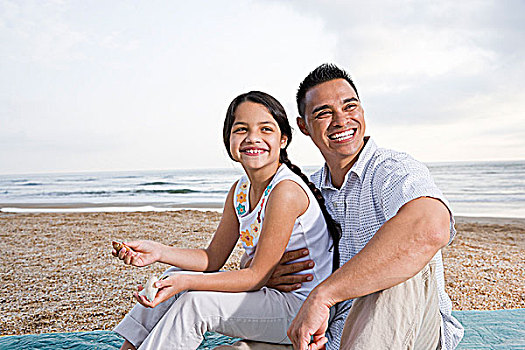 西班牙裔,父亲,女儿,有趣,海滩