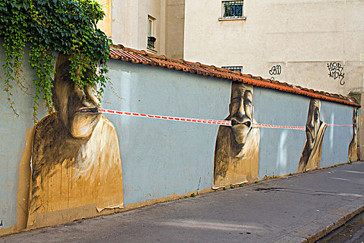 法国,巴黎,街头艺术,绘画,粘住
