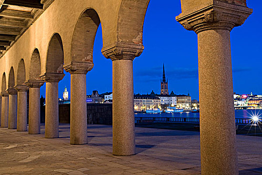 骑士岛,历史名镇,夜景,斯德哥尔摩,瑞典,斯堪的纳维亚,欧洲