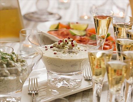 青鱼,奶油沙司,圣诞自助餐,桌子,瑞典