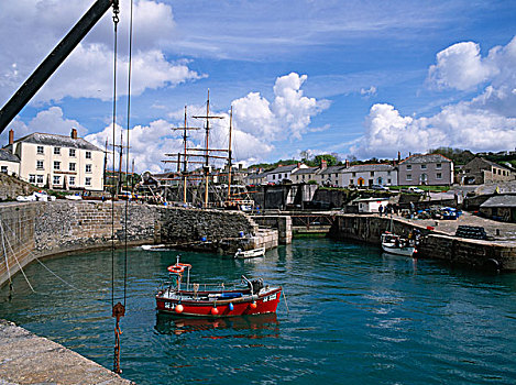 英格兰,康沃尔,著名,电视,位置,建造,码头,安静,出口贸易,高桅横帆船,两个,小,渔船