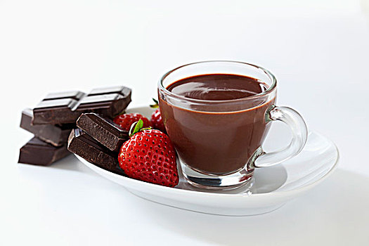 小,粗厚,意大利,热巧克力,草莓,黑巧克力