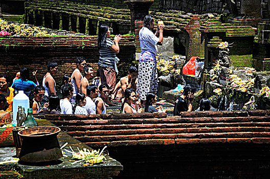 印度尼西亚,巴厘岛,人,浴,神圣,水,印度教,庙宇