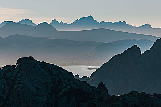 风景,山,上方,岛屿,罗弗敦群岛,诺尔兰郡,挪威,欧洲