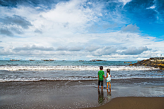 印尼,大海,沙滩,孩子,戏水,玩耍