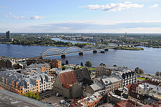 铁路,桥,道加瓦河,河,风景,里加,古城区,拉脱维亚,波罗的海国家,北欧