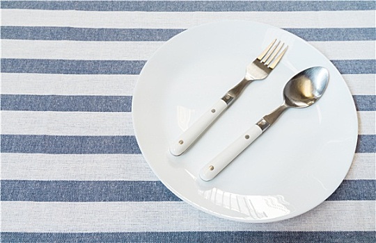 不锈钢,勺子,叉子,白色背景,陶瓷,盘子,餐巾