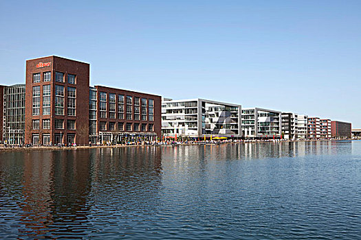 现代,建筑,码头,一个,港口,杜伊斯堡,区域,北莱茵威斯特伐利亚,德国,欧洲