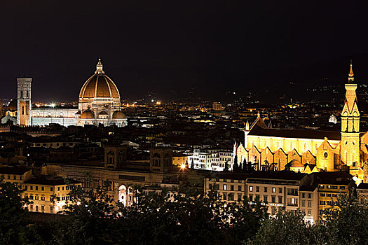 圣母百花大教堂,夜晚,佛罗伦萨,意大利