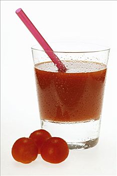 番茄汁,玻璃杯,吸管,清新,圣女果