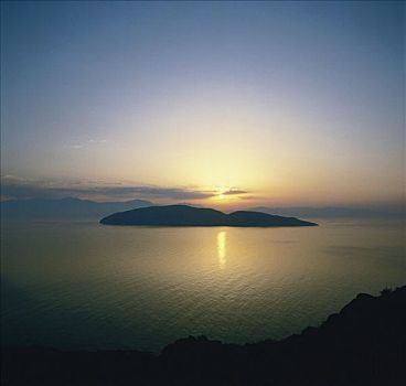 日落,上方,岛,克里特岛,希腊
