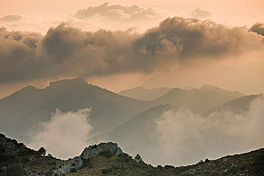 雾,上方,岩石,风景