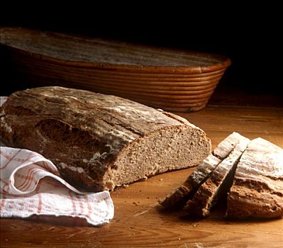 面包,黑麦面包,切片,切削,木质背景
