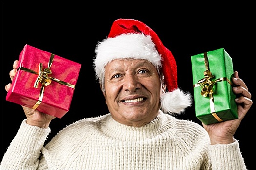老人,男人,展示,红色,绿色,圣诞节,礼物
