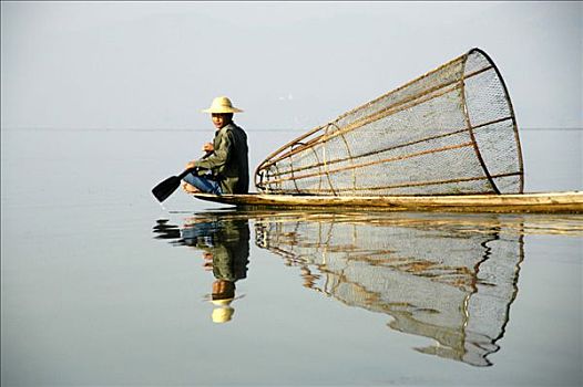 捕鱼者,船,鱼,困境,看,岛屿,缅甸,东南亚