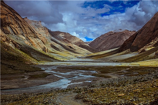 峡谷,小溪,高原,西藏