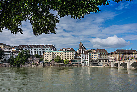 风景,上方,莱茵河,老城,巴塞尔,瑞士
