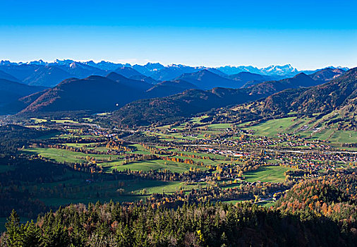 风景,山,上方,山谷,乡村,兰格丽斯,右边,上巴伐利亚,巴伐利亚,德国,欧洲