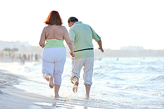 高兴,老人,成熟,情侣,浪漫,时间,海滩,日落