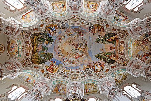 天花板,壁画,朝圣教堂,圣彼得,斯坦豪森,坏,斯瓦比亚,巴登符腾堡,德国,欧洲