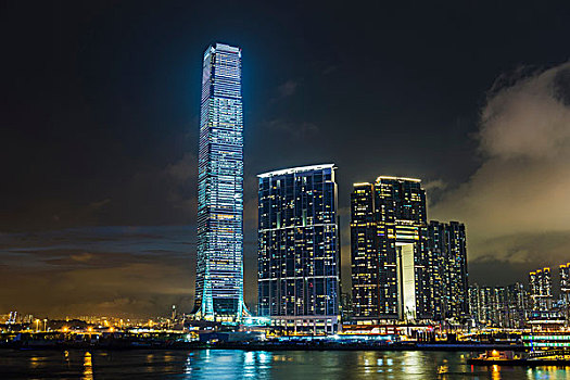 天际线,光亮,夜晚,香港,中国