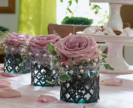 粉红玫瑰,花瓣,玻璃,铁,花瓶