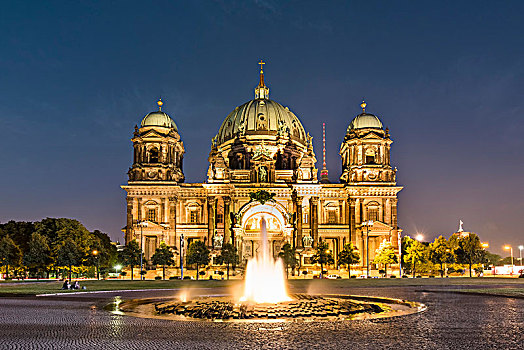 傍晚,大教堂,光亮,喷泉,博物馆,岛屿,柏林,德国,欧洲
