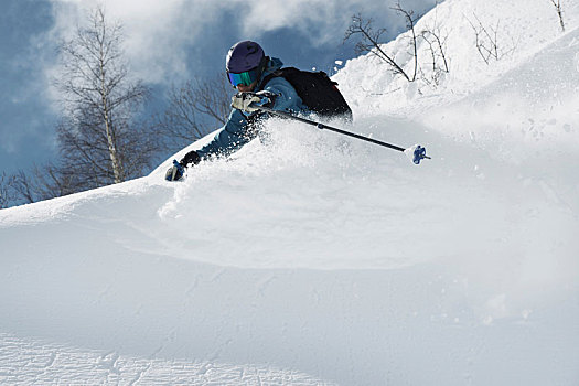 男性,滑雪,粉状雪,隆河阿尔卑斯山省,法国