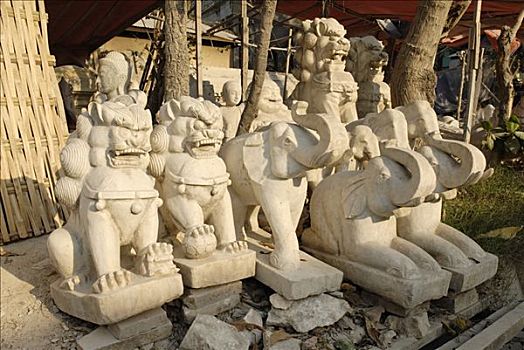 制作,大理石,雕塑,曼德勒,缅甸