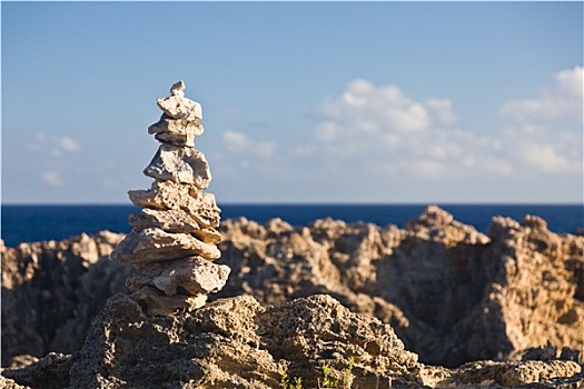 一堆,石头,海岸,考艾岛