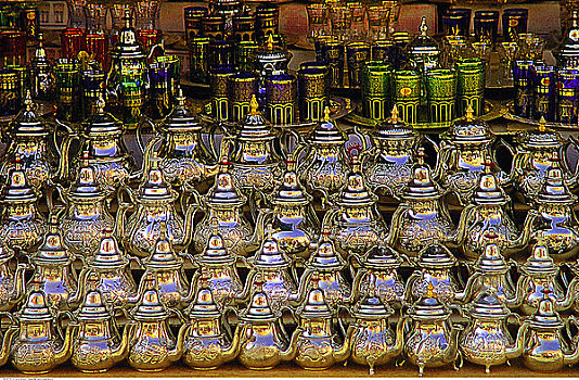 茶壶,市场,马拉喀什,摩洛哥
