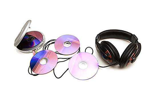 光盘,cd播放器,耳机,隔绝,白色背景