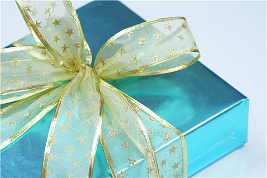 优雅,蓝色,礼物,包装,金色,带