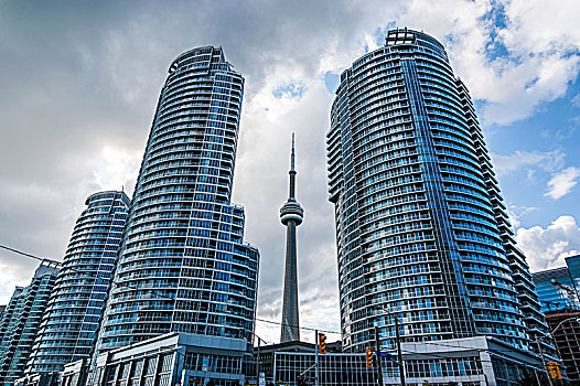 加拿大国家电视塔,后面,高层建筑,建筑,市区,多伦多,安大略省,加拿大,北美