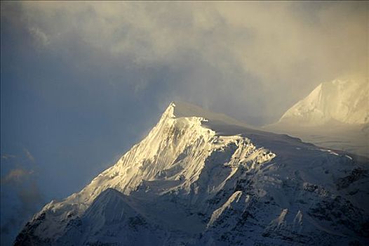 雪冠,顶峰,薄雾,靠近,安娜普纳地区,尼泊尔