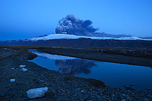 火山,喷发,冰岛,图像,洪水,冰河,白天,左边,泥,冰山,上方,区域