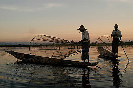 渔民,捕鱼,茵莱湖,掸邦